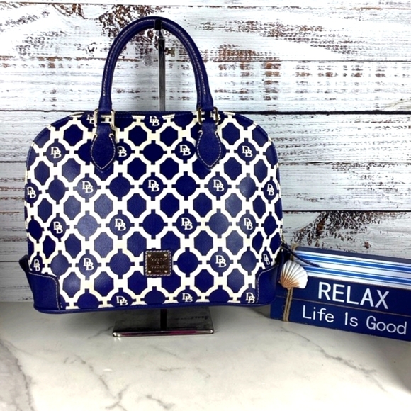 Dooney & Bourke Sanibel Blue and White coastal hand Bag beach vacation purse - Picture 2 of 16